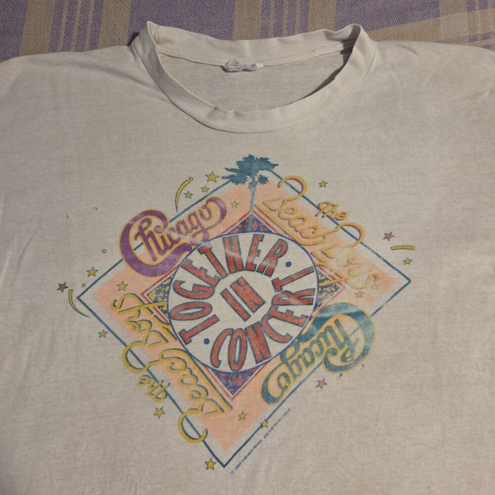 Vintage 1989 Chicago and Beach Boys Together in Concert T Shirt Faded 80s 90s